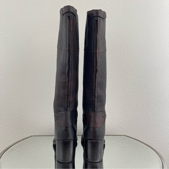 PATRICIA NASH Dark Brown Red Leather Loretta Tall Knee High Riding Heeled Boots - Picture 7 of 16